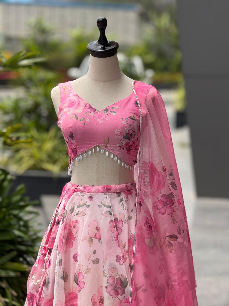 Party Wear Lehenga Choli – Pink Pure Organza | Anarkalion