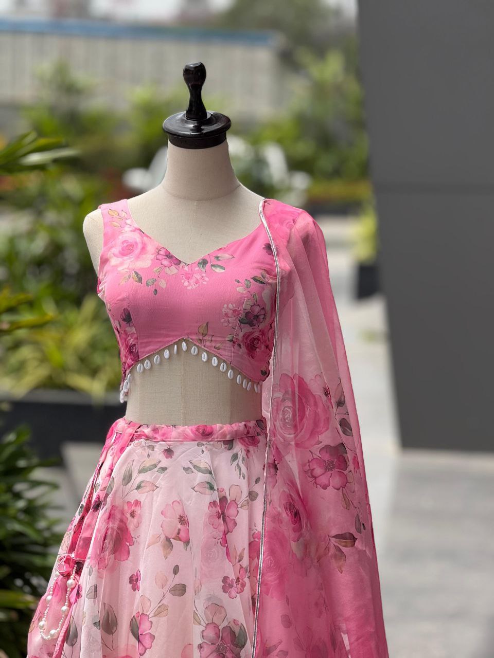 Party Wear Lehenga Choli – Pink Pure Organza | Anarkalion