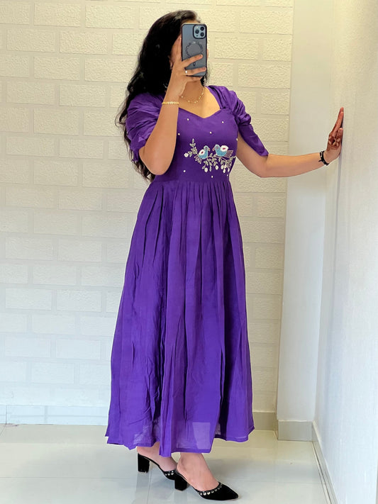 New Purple Color Pure Mul Cotton Hand Maggam work Kurti