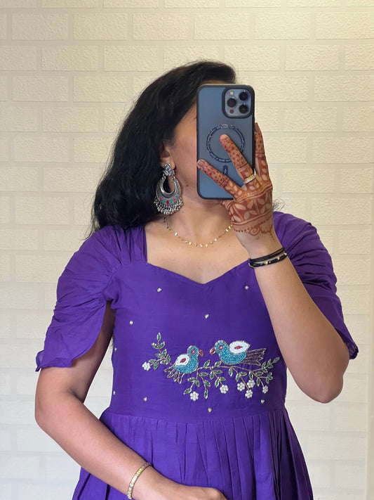 New Purple Color Pure Mul Cotton Hand Maggam work Kurti