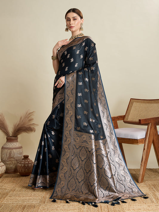 Designer Silk Saree with Rich Zari Weaving & Tassel Pallu (Black)