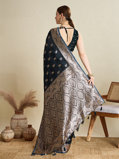 Designer Silk Saree with Rich Zari Weaving & Tassel Pallu (Black)
