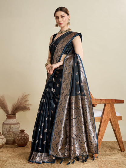 Designer Silk Saree with Rich Zari Weaving & Tassel Pallu (Black)