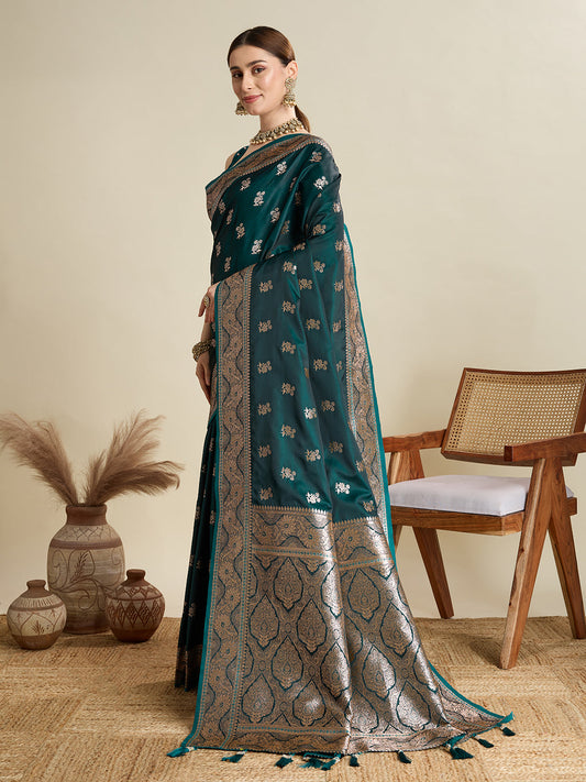 Designer Silk Saree with Rich Zari Weaving & Tassel Pallu (Rama)