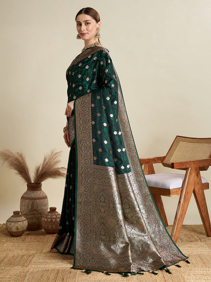 Green Soft Silk Zari Weaving Saree with Designer Blouse