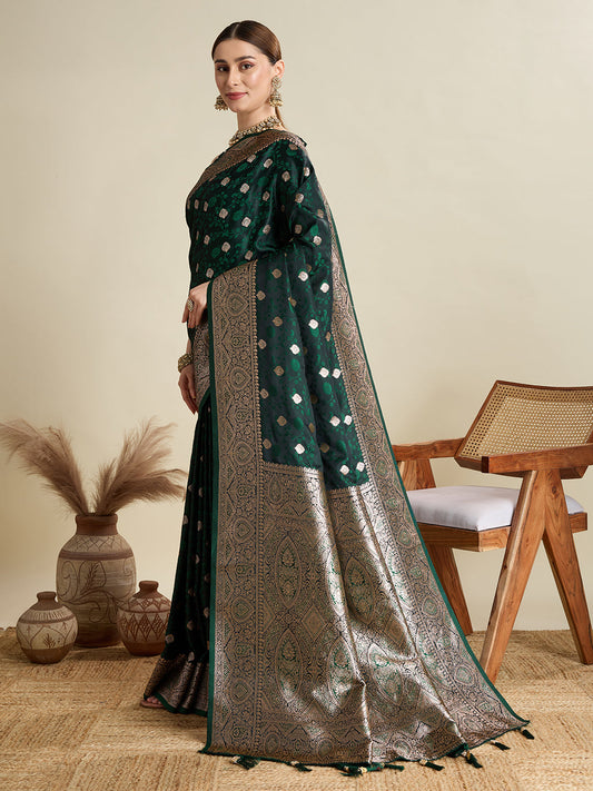 Green Soft Silk Zari Weaving Saree with Designer Blouse