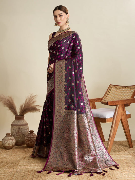 Magenta Soft Silk Zari Weaving Saree with Designer Blouse