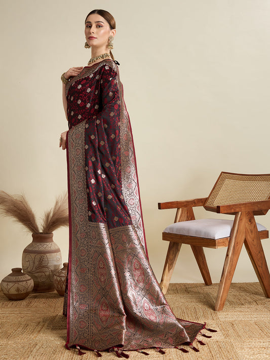 Maroon Color Soft Silk Zari Weaving Saree with Designer Blouse