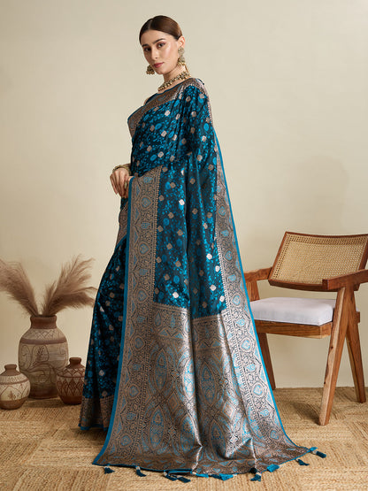 Tarquolse Color Soft Silk Zari Weaving Saree with Designer Blouse