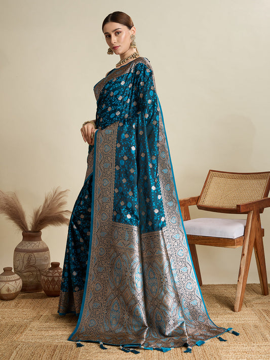 Tarquolse Color Soft Silk Zari Weaving Saree with Designer Blouse