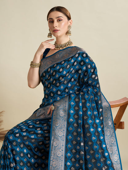 Blue Soft Silk Saree with Zari Weaving & Designer Blouse – Wedding & Party Wear
