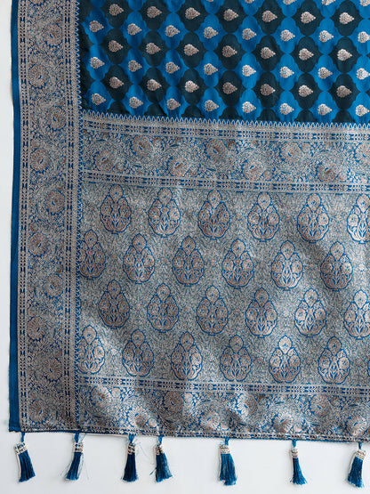 Blue Soft Silk Saree with Zari Weaving & Designer Blouse – Wedding & Party Wear