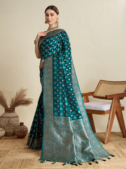 Rama Soft Silk Saree with Zari Weaving & Designer Blouse – Wedding & Party Wear