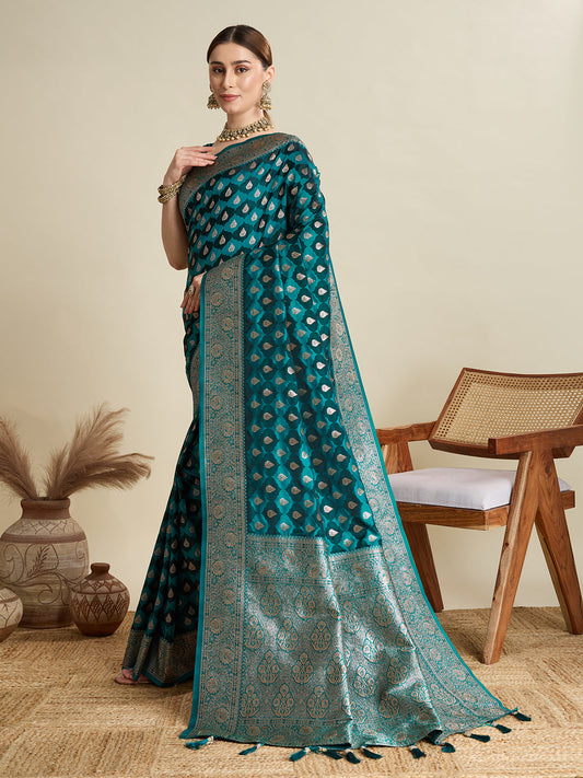 Rama Soft Silk Saree with Zari Weaving & Designer Blouse – Wedding & Party Wear