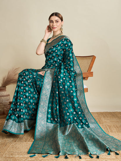 Rama Soft Silk Saree with Zari Weaving & Designer Blouse – Wedding & Party Wear