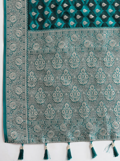 Rama Soft Silk Saree with Zari Weaving & Designer Blouse – Wedding & Party Wear