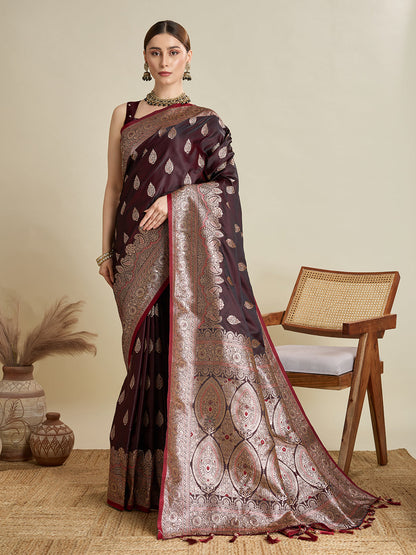 Designer Silk Saree with Heavy Zari Weaving & Rich Pallu for Festive & Wedding Wear (Maroon)