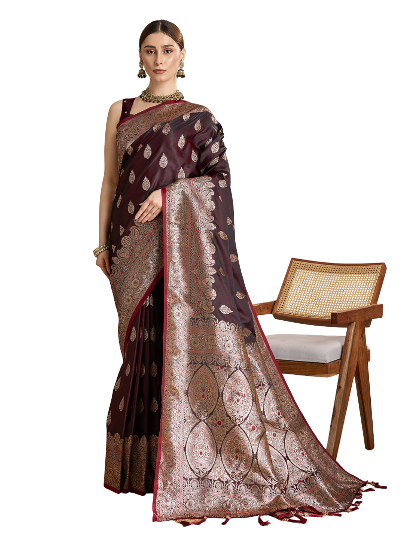 Designer Silk Saree with Heavy Zari Weaving & Rich Pallu for Festive & Wedding Wear (Maroon)