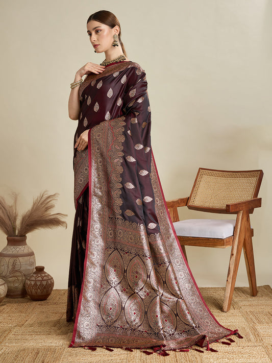 Designer Silk Saree with Heavy Zari Weaving & Rich Pallu for Festive & Wedding Wear (Maroon)