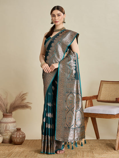Designer Silk Saree with Heavy Zari Weaving & Rich Pallu for Festive & Wedding Wear (Rama)