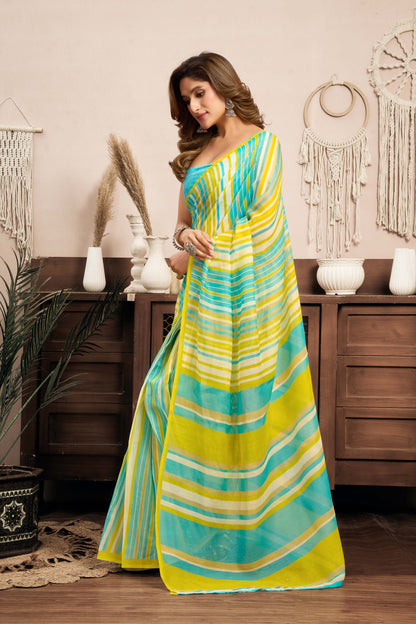 Ready-to-Wear Saree – Aqua Blue Linen with Pocket | Anarkalion