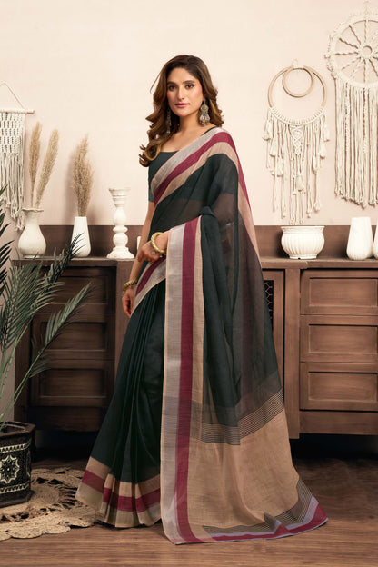 Ready-to-Wear Saree – Black Linen with Pocket | Anarkalion