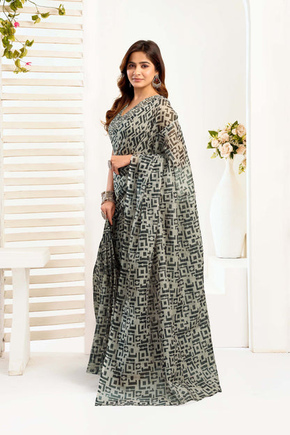 Ready-to-Wear Saree – Grey Linen with Pocket | Anarkalion