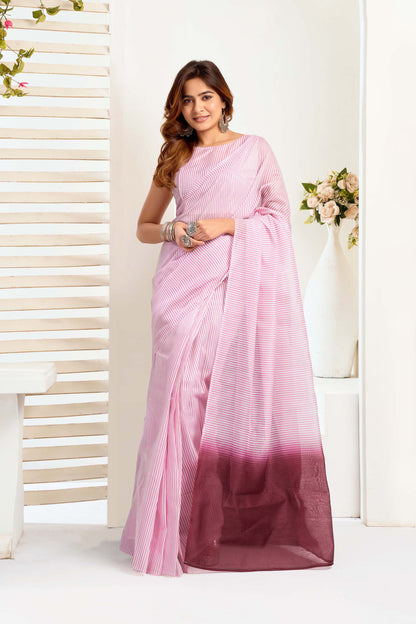 Ready-to-Wear Saree – Light Pink Linen with Pocket | Anarkalion