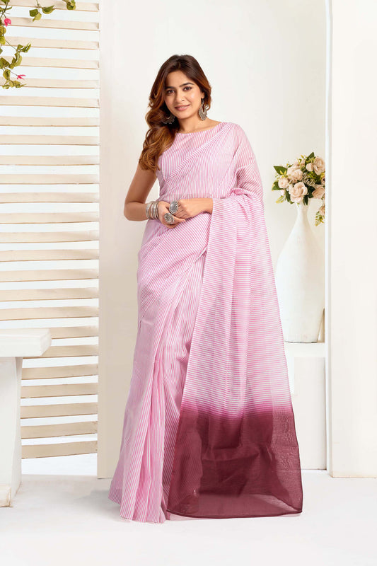 Ready-to-Wear Saree – Light Pink Linen with Pocket | Anarkalion