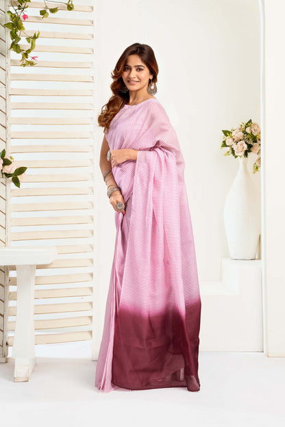 Ready-to-Wear Saree – Light Pink Linen with Pocket | Anarkalion