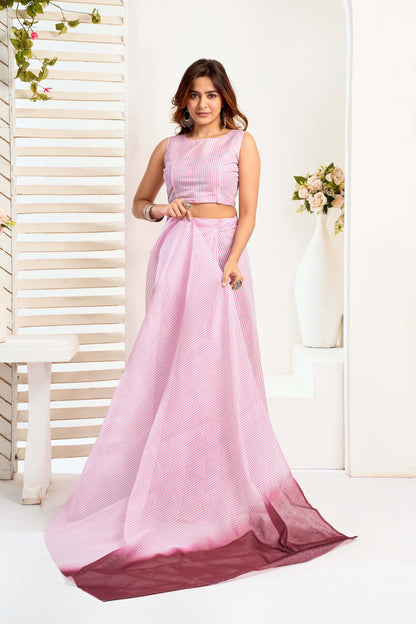 Ready-to-Wear Saree – Light Pink Linen with Pocket | Anarkalion