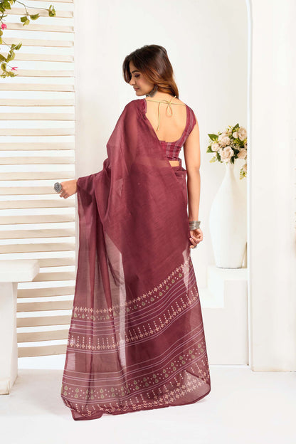 Ready-to-Wear Saree – Maroon  Linen with Pocket | Anarkalion