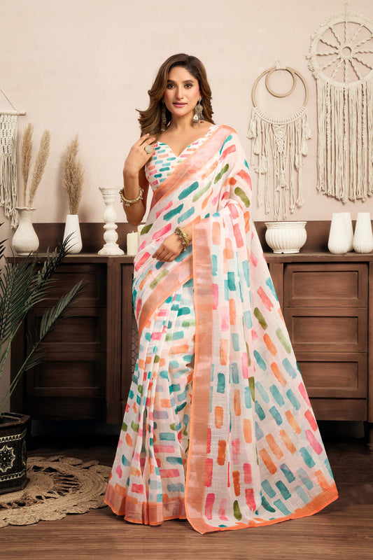 Ready-to-Wear Saree – Multi Linen with Pocket | Anarkalion