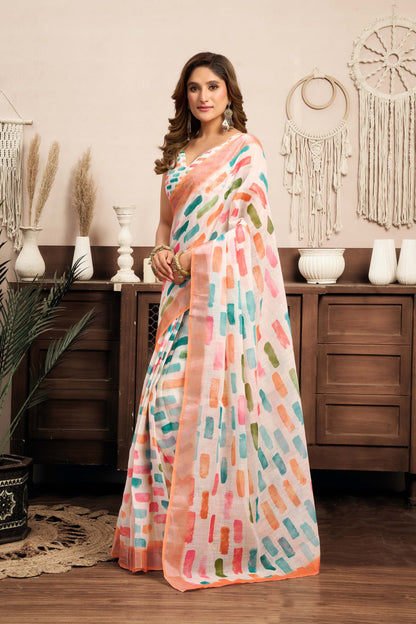 Ready-to-Wear Saree – Multi Linen with Pocket | Anarkalion