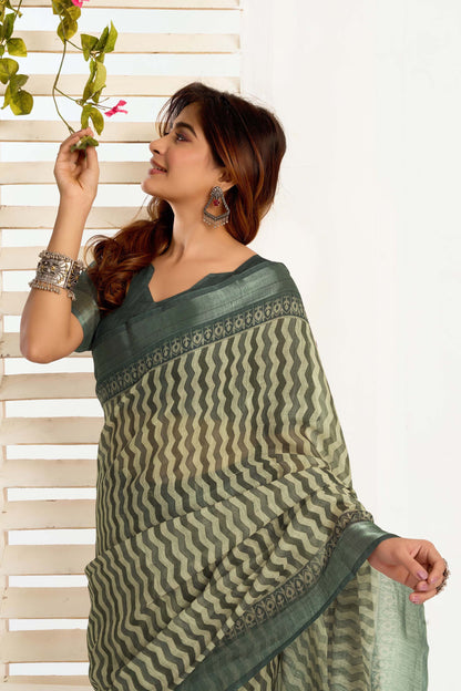 Ready-to-Wear Saree – Olive Linen with Pocket | Anarkalion