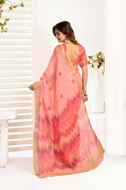 Ready-to-Wear Saree – Peach Linen with Pocket | Anarkalion