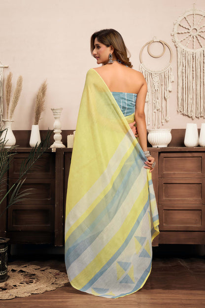 Ready-to-Wear Saree – Yellow Linen with Pocket | Anarkalion