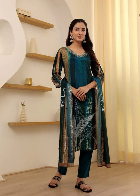 Blue Color Viscos Rayon Kurti Pant Set