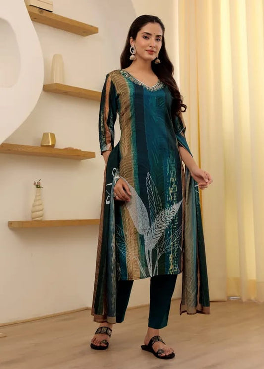 Blue Color Viscos Rayon Kurti Pant Set