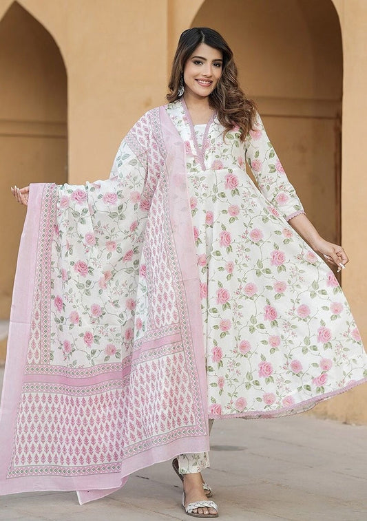 Pink Color Cotton Slub Designer Kurti Pant Set