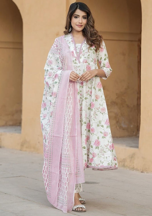Pink Color Cotton Slub Designer Kurti Pant Set