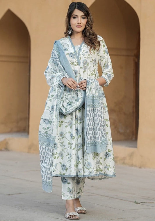 Rama Color Cotton Slub Designer Kurti Pant Set