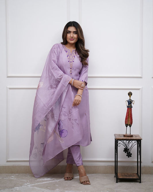 Violet Color Viscose Rayon  Party Wear Kurti Pant Set