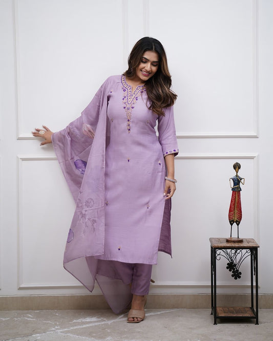 Violet Color Viscose Rayon  Party Wear Kurti Pant Set