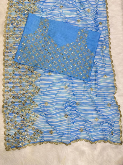 New Partywear Skyblue Color Saree