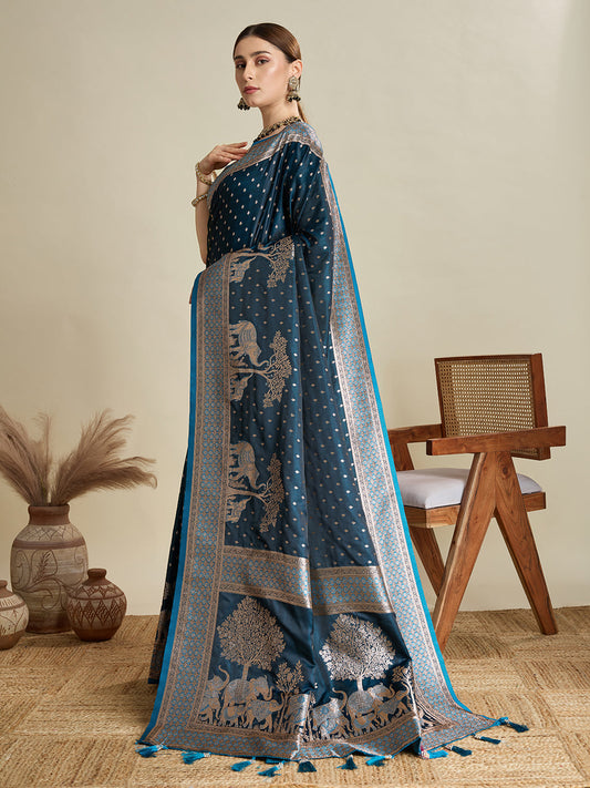 Teal Color Soft Silk Zari Weaving Saree for Wedding And Party