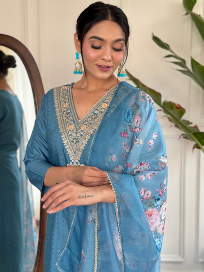Sky blue Color Viscoz Rayon Casual Kurti Pant Set