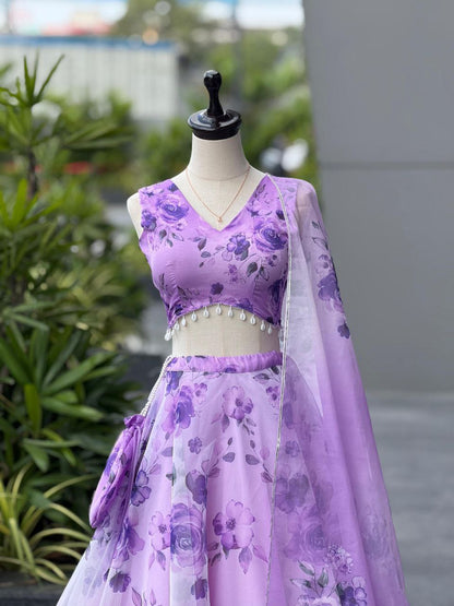 Party Wear Lehenga Choli – Violet Pure Organza | Anarkalion
