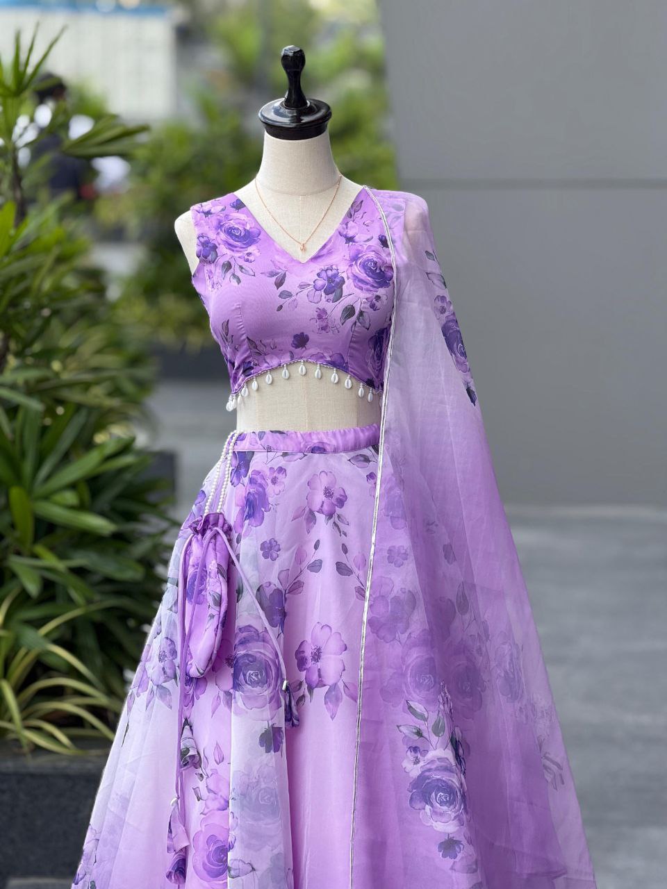 Party Wear Lehenga Choli – Violet Pure Organza | Anarkalion