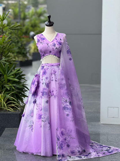 Party Wear Lehenga Choli – Violet Pure Organza | Anarkalion